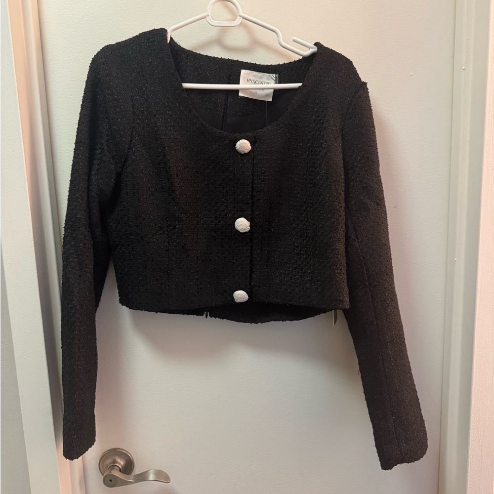 NWT Hyacinth House Dinah Black Tweed Cropped Top - Picture 5 of 7
